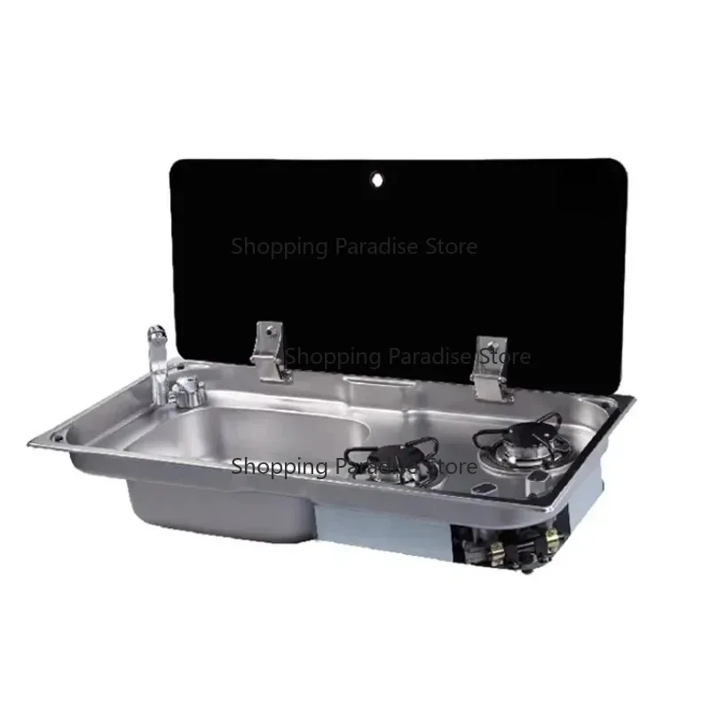 

Hot Sales RV Cooker G-as Built-in 2 Burner Camping G-as Stove With Sink With Lid