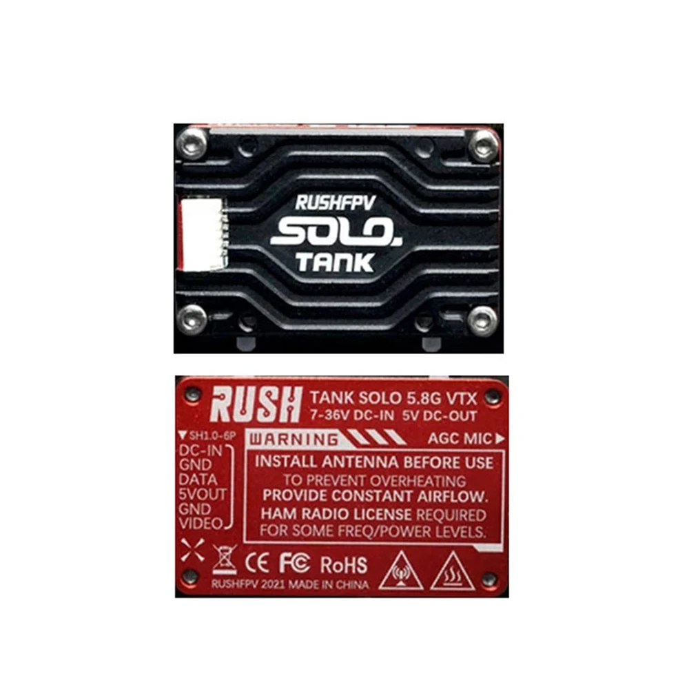 RUSHFPV RUSH TANK SOLO VTX 5.8G 48CH PitMode 25mW 400mW 800mW 1.6W regulowany mikrofon 2-6S dla FPV daleki zasięg drona