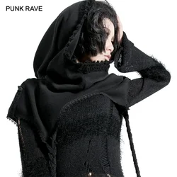 PUNK RAVE Gothic Girl Visual Kei Black Ladies Knitted Wool Ponchos Caps Fashion Scarf Hat Wrap MUFFLE KERA Tops Free Size