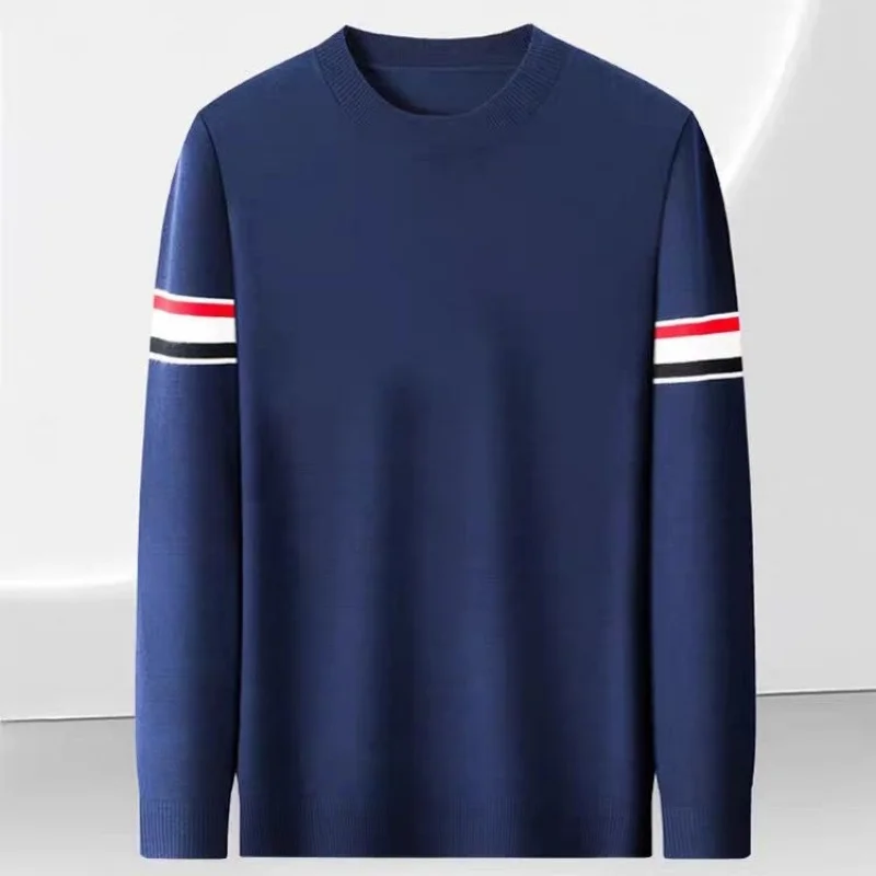 

Лидер продаж, роскошный качественный мужской вязаный свитер, Новое поступление, полосатый эластичный пуловер с круглым вырезом, осенне-зимняя деловая мужская одежда