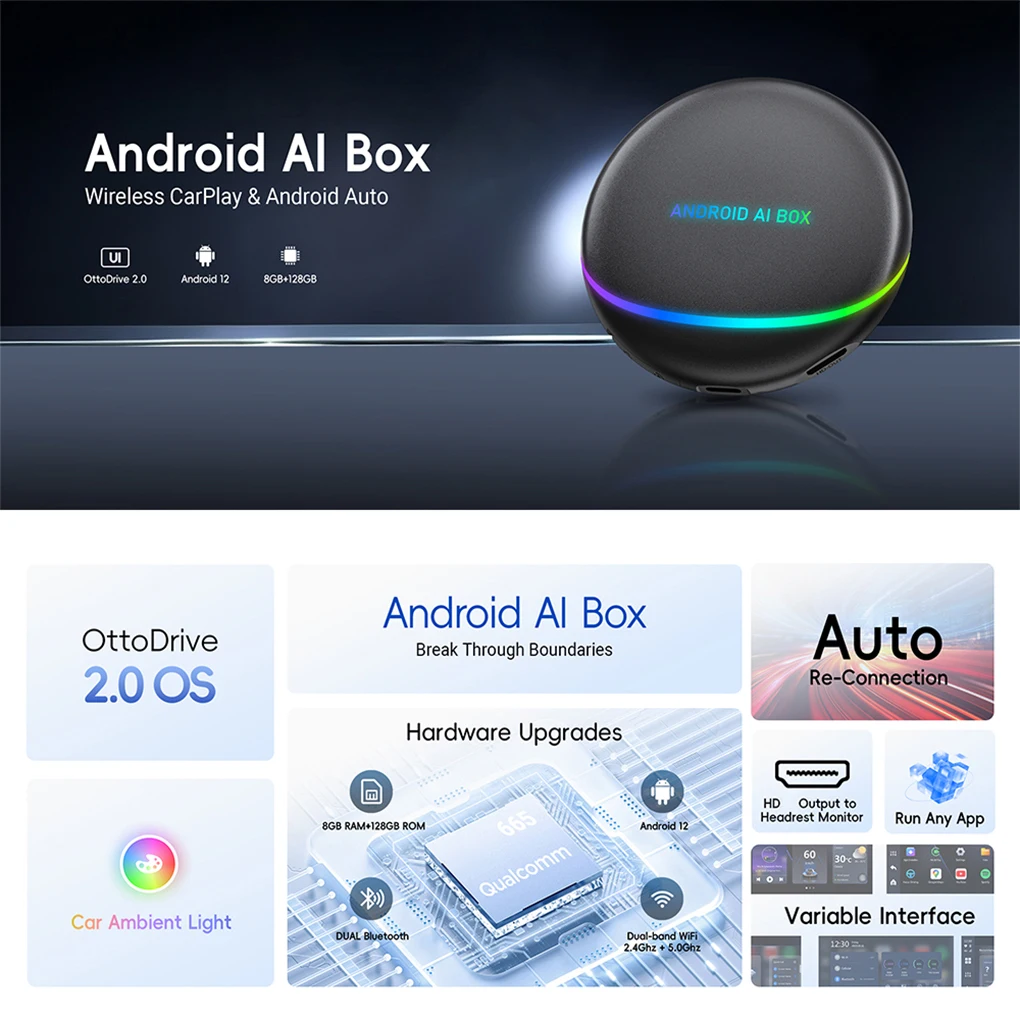 CarPlay Smart Ai Box Android 12 Wireless CarPlay Android Auto Adapter For Netflix For YouTube car intelligent systems 5G WiFi