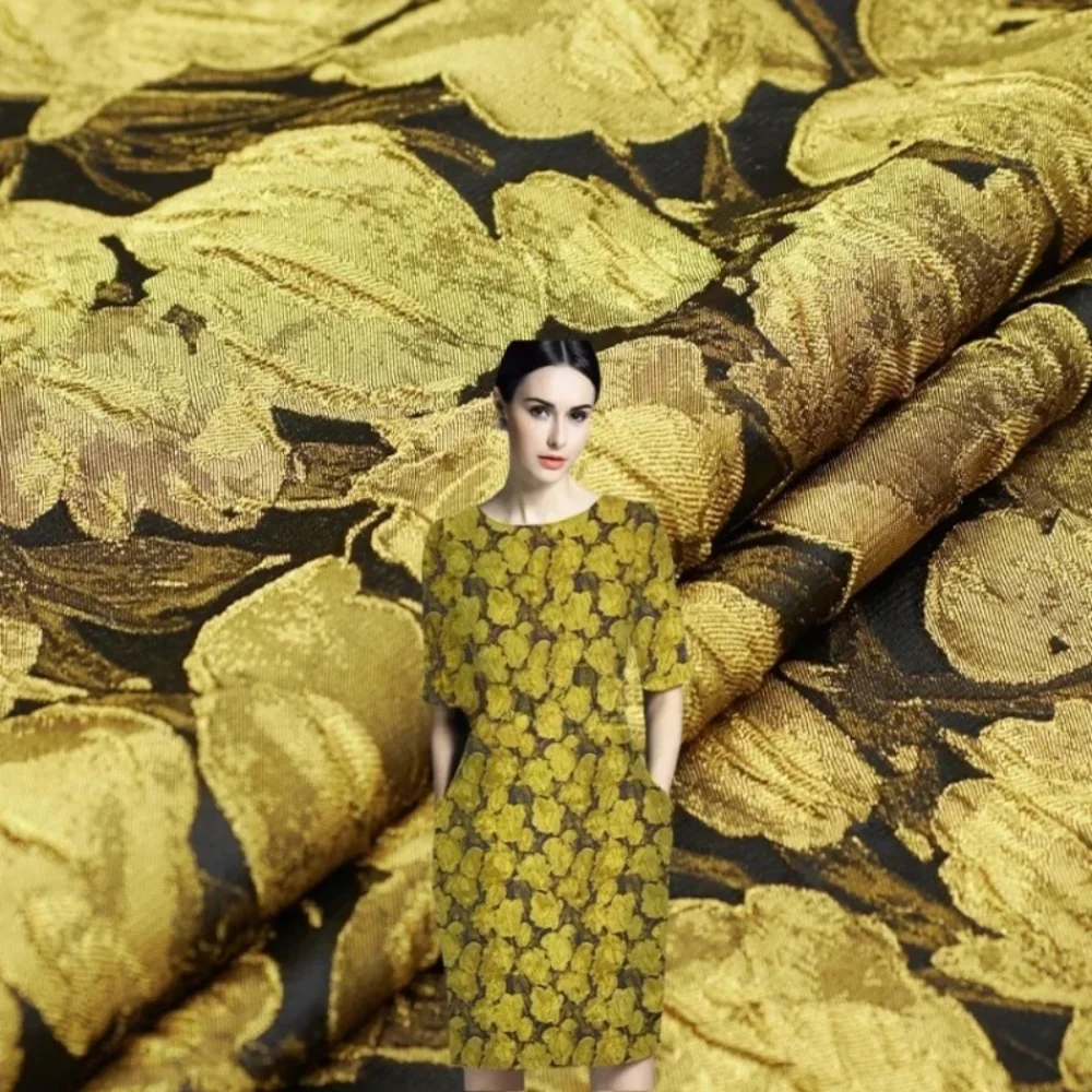 

Dark Weave Damask Jacquard Irregular Leaf Bubble Dress Outerwear European Brand Fashion Design Diy Sewing Cloth By Meter