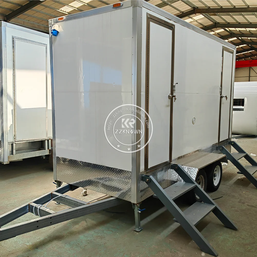 2024 Outdoor Luxury Portable Bathroom 2 Stalls Mobile Restroom Trailer Portable Camping Toilets Trailer Manufacturers For Sale