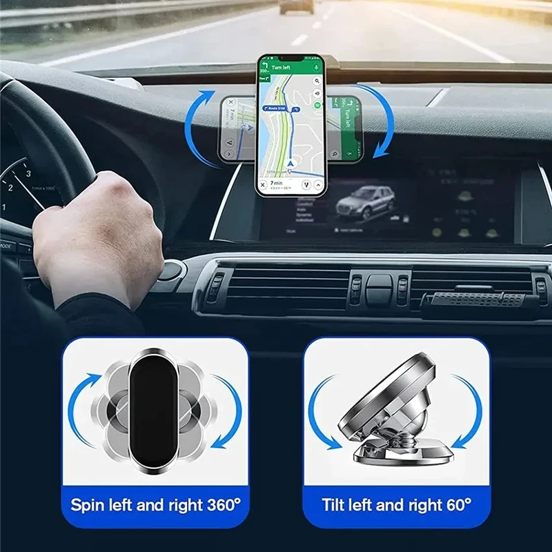 Magnetic Car Phone Holder Rotatable Mini Strip Shape Stand For Huawei Metal Strong Magnet Gps Car Mount For Iphone 15 Xiaomi14ei