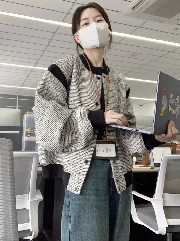 

Куртки женские в американском стиле ретро повседневные простые минималистичные женские универсальные верхняя одежда в стиле пэчворк свободные уличные модные с длинным рукавом