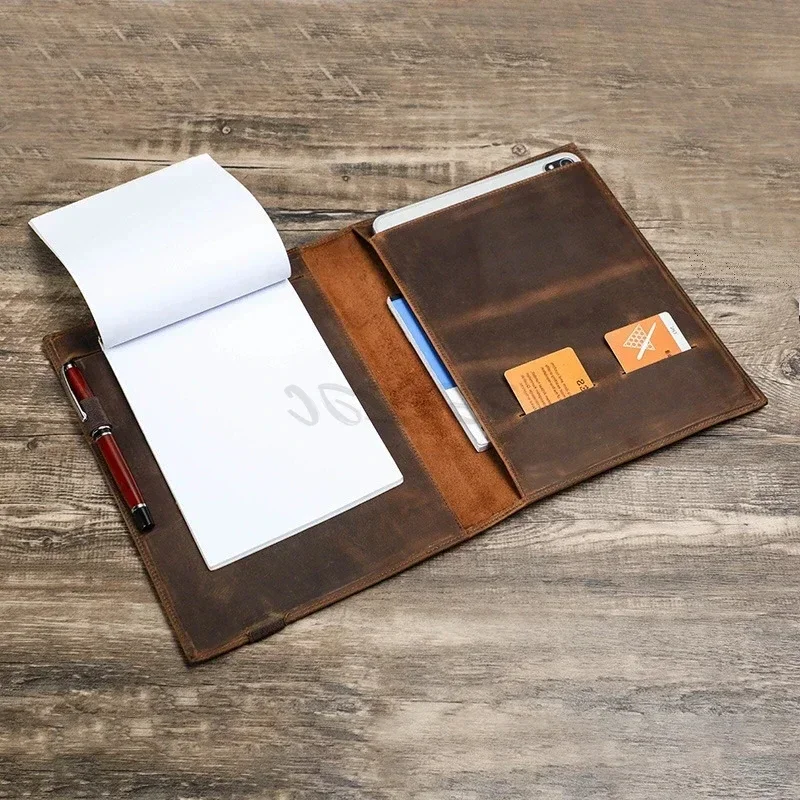 b-m-retroノートブックブリーフケース、b5フォルダー、ドキュメントブックカバー、ビジネス、クレイジーホースレザー、契約ファイルオーガナイザー