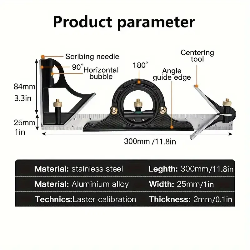 Kątownik z kwadratową linijka kątowa ruchoma kwadratowa linijka kątowa do obróbki drewna zestaw wielu kombinacji narzędzi pomiarowych ze stali