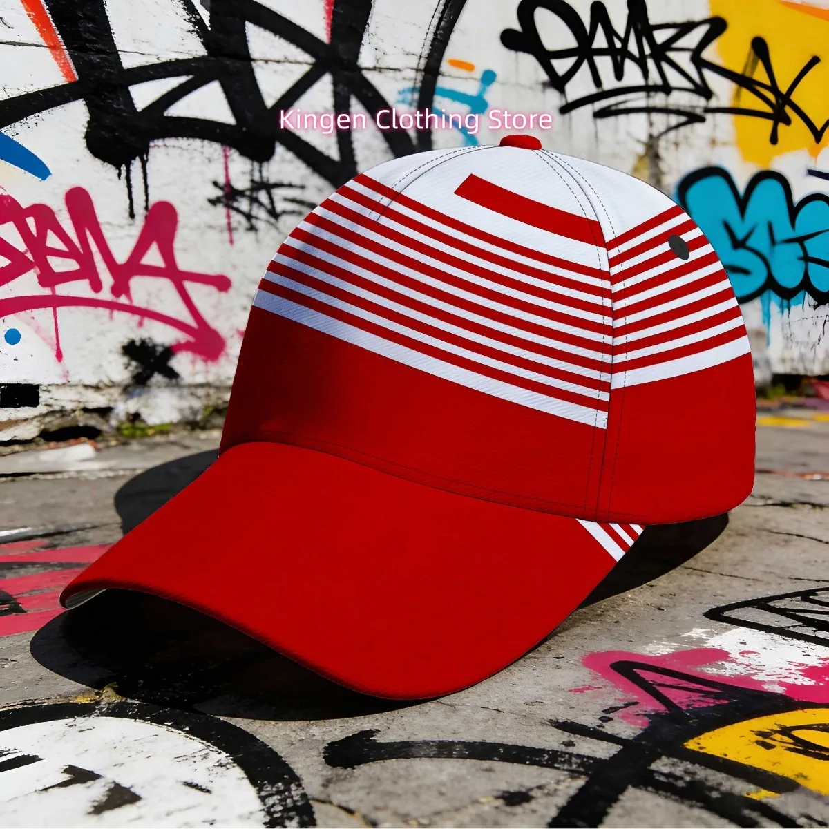1pc with Red And White Stripes Bold. All-Over Print Duckbill Hat Breathable Pattern Print a Stylish Street Fashion Accessory Chr