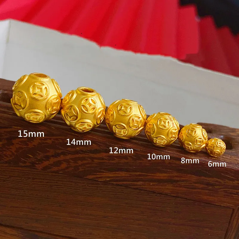 

1pcs Pure 24K 999 Yellow Gold 3D Bless Money Coin Ball Transfer Bead Pendant