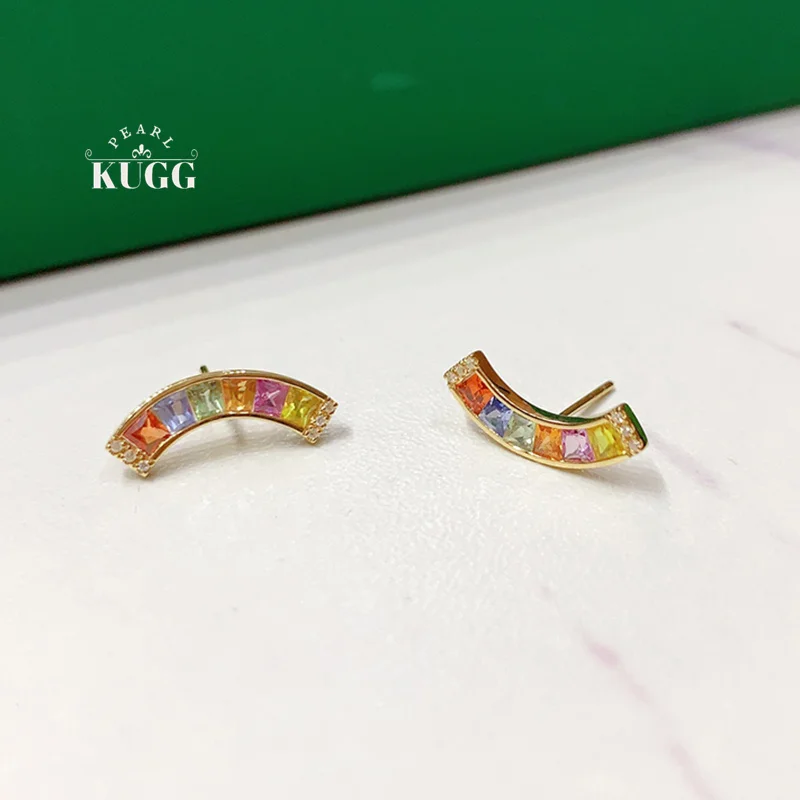 

Серьги KUGG из 100% 18-каратного желтого золота, модные серьги в стиле INS, блестящие серьги-гвоздики с бриллиантами и натуральным сапфиром для женщин, изысканные ювелирные изделия