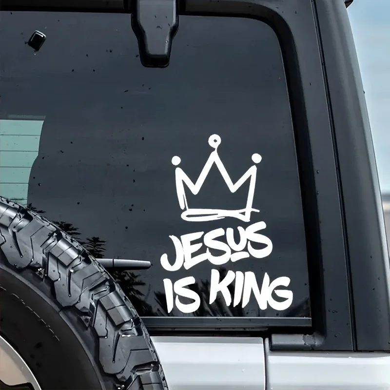 Jesus Is King Sticker Funny Cartoon Crown Waterproof PVC Vinyl Decal Car Truck Motorcycle Laptop Religious Christian 1Pc
