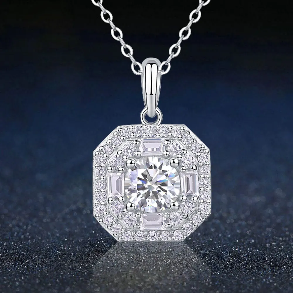 

1 CT Moissanite Diamond Necklace for Women 925 Sterling Silver Pendant VVS1 Excellent Cut D Color Fine Jewelry Chain- Classic