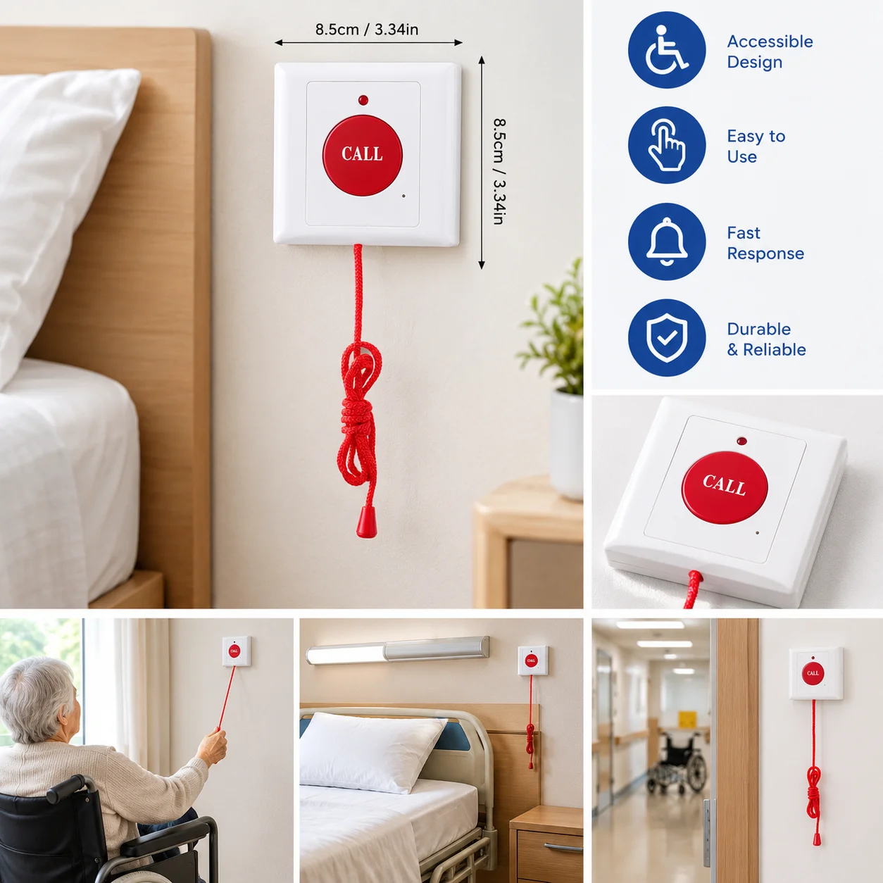 Emergency Call Button With Cord For Disabled Dual Alarm Buttons Ideal For Elderly Assistance In Homes Hospitals Nursing
