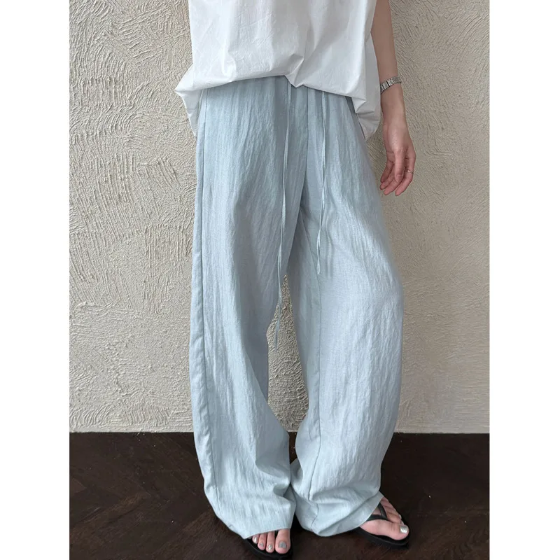 

Женские широкие брюки из лиоцеллового льна, летние свободные легкие повседневные брюки с эластичной резинкой на талии