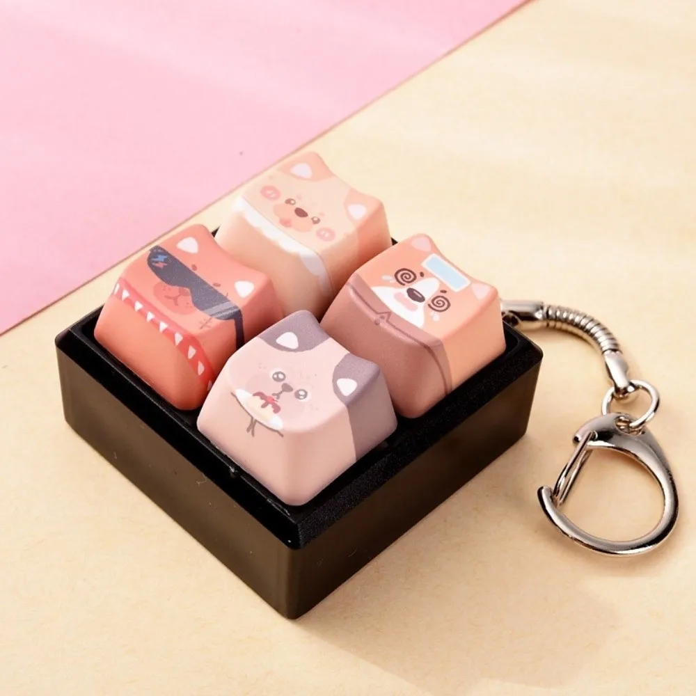 4-Tasten-Welpen-Tastenkappen-Schlüsselanhänger, Kawaii-Entspannungstasten-Fidget-Schlüsselanhänger, kreatives, tragbares mechanisches Tastatur-Set, Geschenk für Freunde – Detail 2