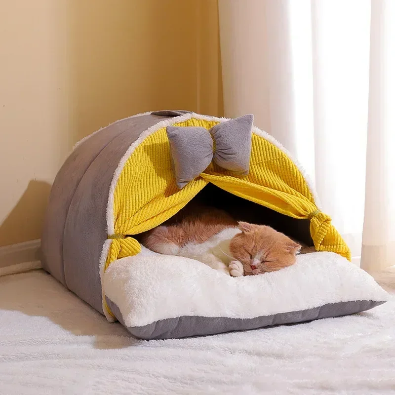 Winter Warm Cat House Super Soft Cozy Cat Sleeping Cave Thicken Cute Kitten Puppy Tents Windproof Cat Bed Nest Pet Supplies