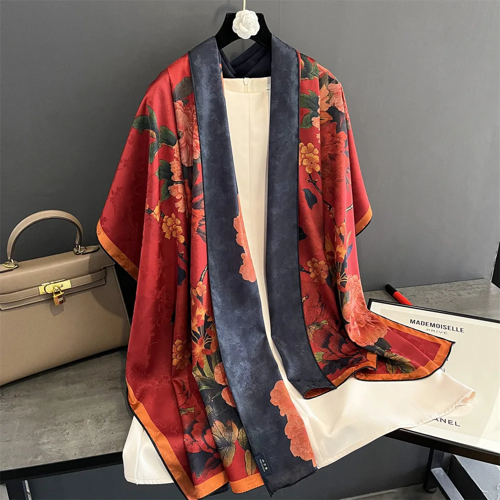 Luxury Brand Silky Large 180*70cm Scarf Women Vintage Chinese Style Gauze Female Twill Square Shawl Fashion Travel Scarve