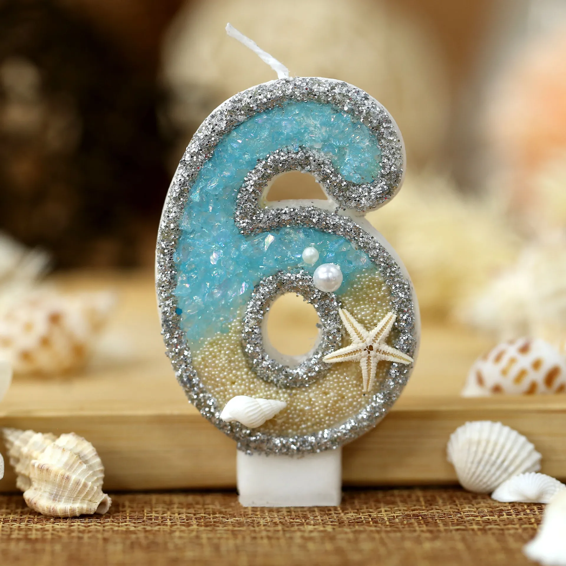 Children's Happy Birthday Party Cake Topper Snowflake Pearl Rhinestone Blue Candle Glitter Pearl Wedding Dessert Baking Supplies