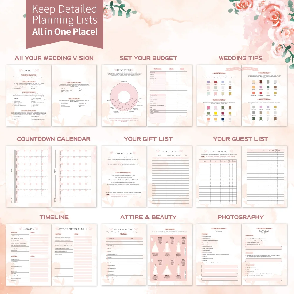132Pages Your Perfect Day Wedding Planner for Bride Wedding Planning Journal And Organizer Planner Included Wedding Budget Tips