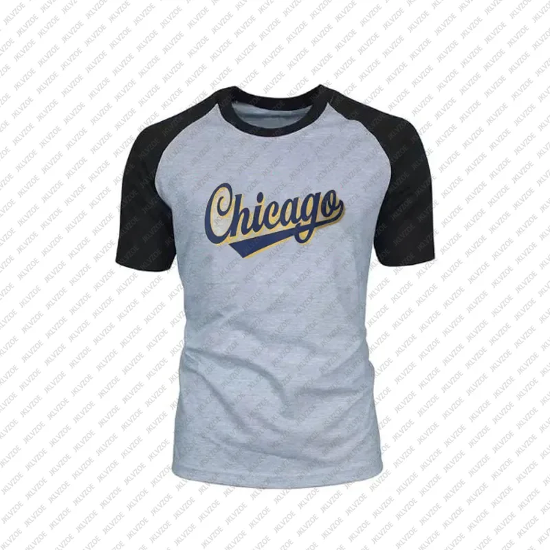 

Men Women's T-Shirt Cotton Raglan Sleeve Patchwork Tee Comfortable And Breathable Chicago Letters Printed Tee For Daily Wear Top