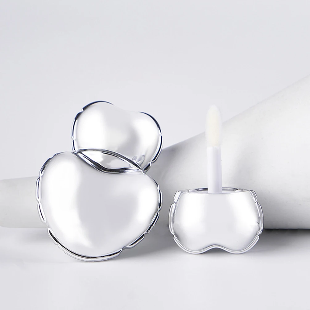 7ml Private Label Empty Lipstick Tube Custom Logo Silver Heart Shape Lipgloss Bottle Makeup Tubes Cosmetic Packaging Wholesale
