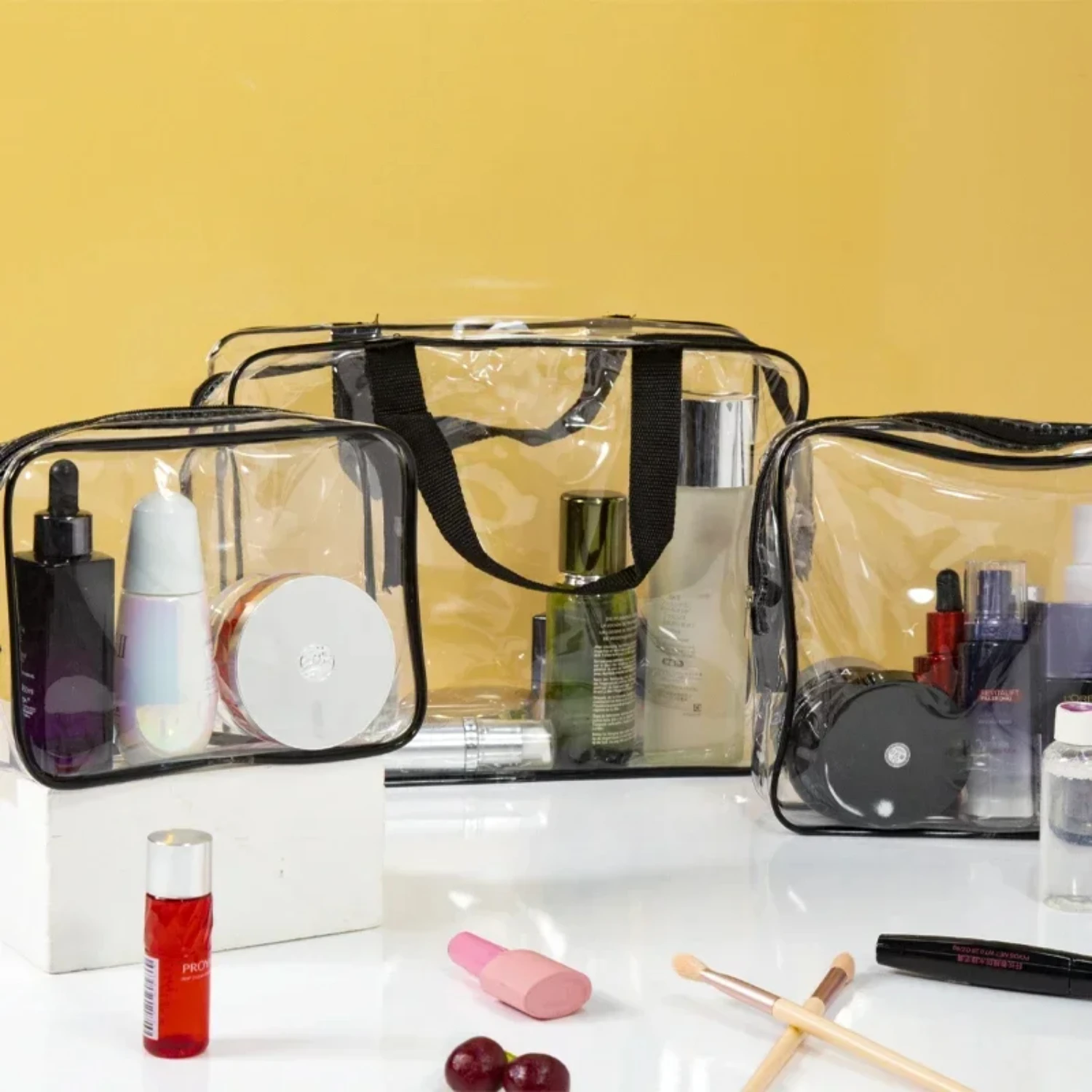 Waterproof Transparent 3Pcs Set PVC Bathroom Travel Makeup Cosmetic Organizer Pouch Tote Bags