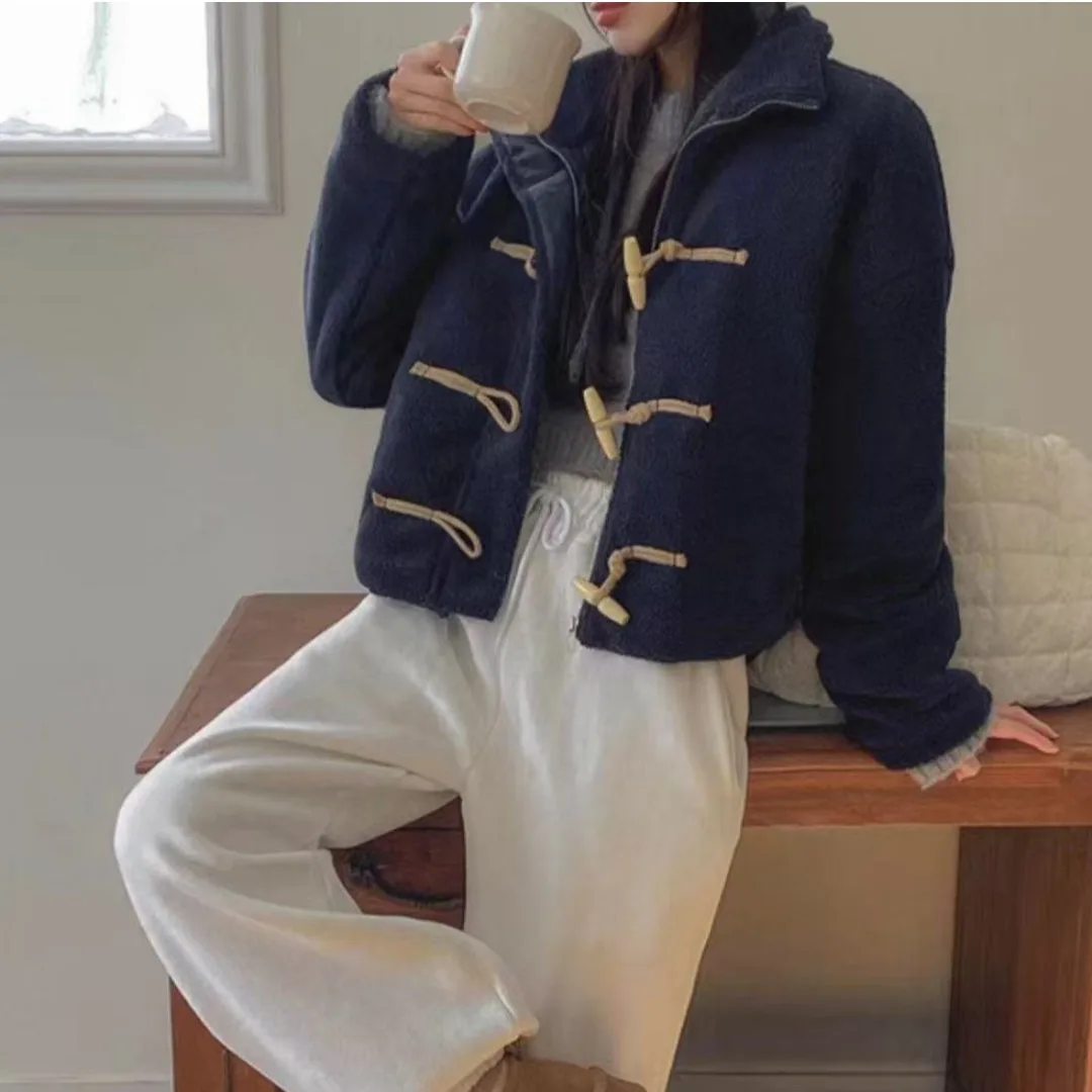 

Женская зимняя верхняя одежда из хлопка с воротником из овечьего меха на пуговицах, корейская верхняя одежда для поездок на работу, длинный све