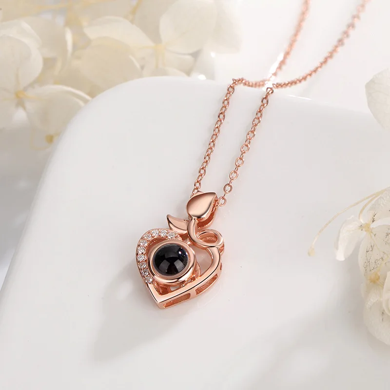 

Picture In Heart Personilized Customized Necklace S925 Silver Projection Necklaces Chain Pendant Hollow Out Rose