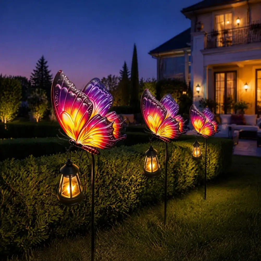 Backyard Landscape Solar Butterfly Garden Stake Lights Metal Outdoor Decorative Stakes Waterproof Led Landscape for Yard Patio