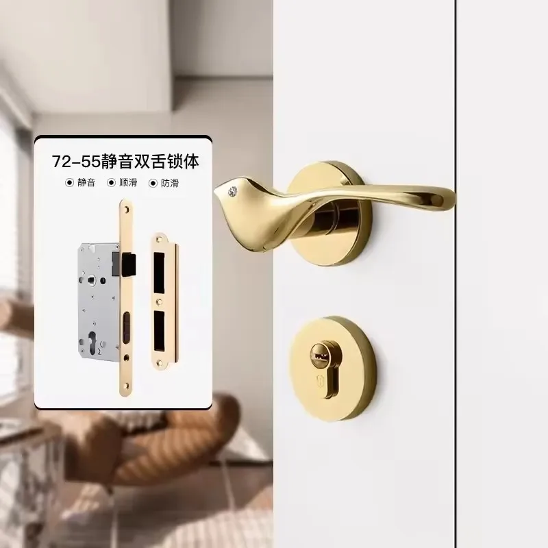 golden-bird-door-lock-zinc-alloy-silent-lock-room-locks-animal-door-handle-two-sided-safety-lock-door-hardware-accessories