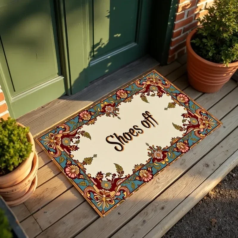 Retro Boho Floral Door Mat Shoes Off Welcome Entrance Rug Soft Non Slip Home Decor Welcome Carpet Indoor Outdoor Decor