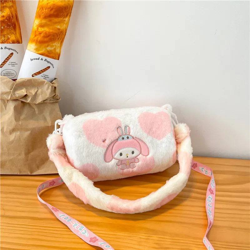 Xiuya Pink My Melody Womens Shoulder Bag Plush Cute Sweet Cartoon Embroidery Casual Handbag Literary Elegant Jk Crossbody Bag