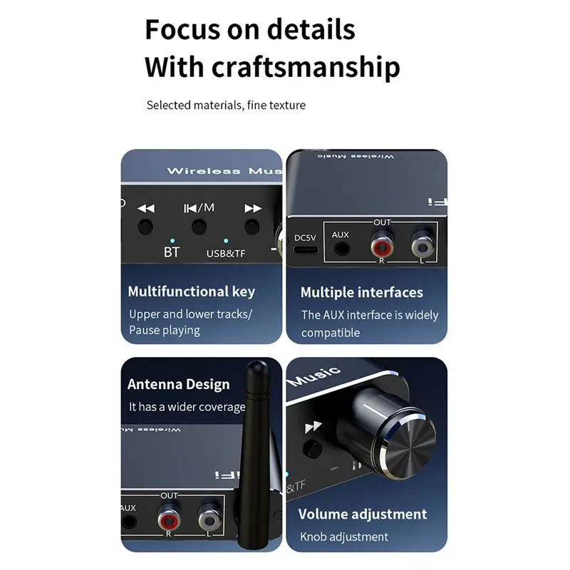 Exquisite-3.5MM AUX For RCA HIFI Stereo Bluetooth 5.4 Audio Transmitter Receiver DSP Decoding USB U-Disk Music Adapter