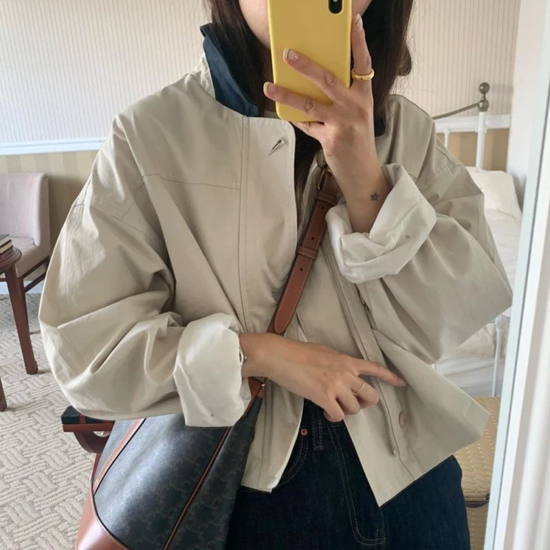 เสื้อโค้ทสไตล์เรโทรชิคสำหรับทำงาน แจ็คเก็ตหรือเสื้อคลุมตัวนอกทรงหลวม แขนยาว ปกพับติดกระดุมเม็ดเดียว แฟชั่นผู้หญิงสำหรับฤดูใบไม้ร่วง