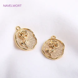 Trendy 14K Gold Plated Irregular Rose Charms High Quality Brass Metal Coin Pendants DIY Jewelry Materials Wholesale