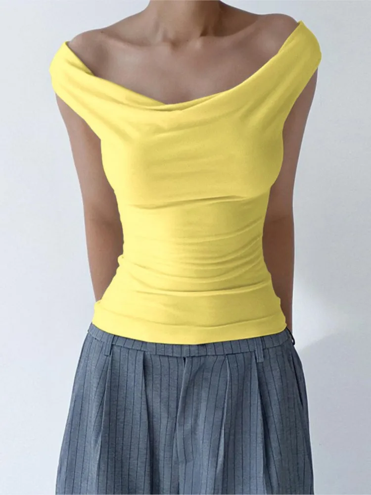 

Sexy Backless Lace Up New Women's Sleeveless One Neck Off Shoulder Base Slim Fit Top Summer Casual Comfortable T-shirt