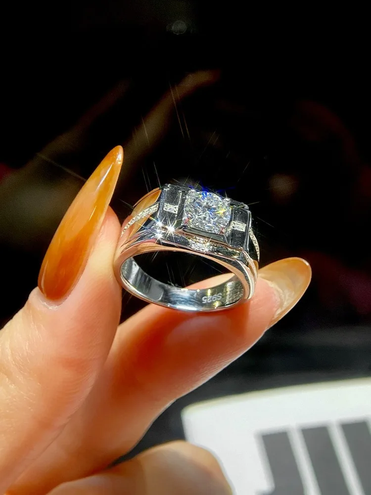 Real 1CT Fashion Certified Moissanite Diamond Engagement Rings For Men 925 Sterling Silver Anniversary Gift Jewelry