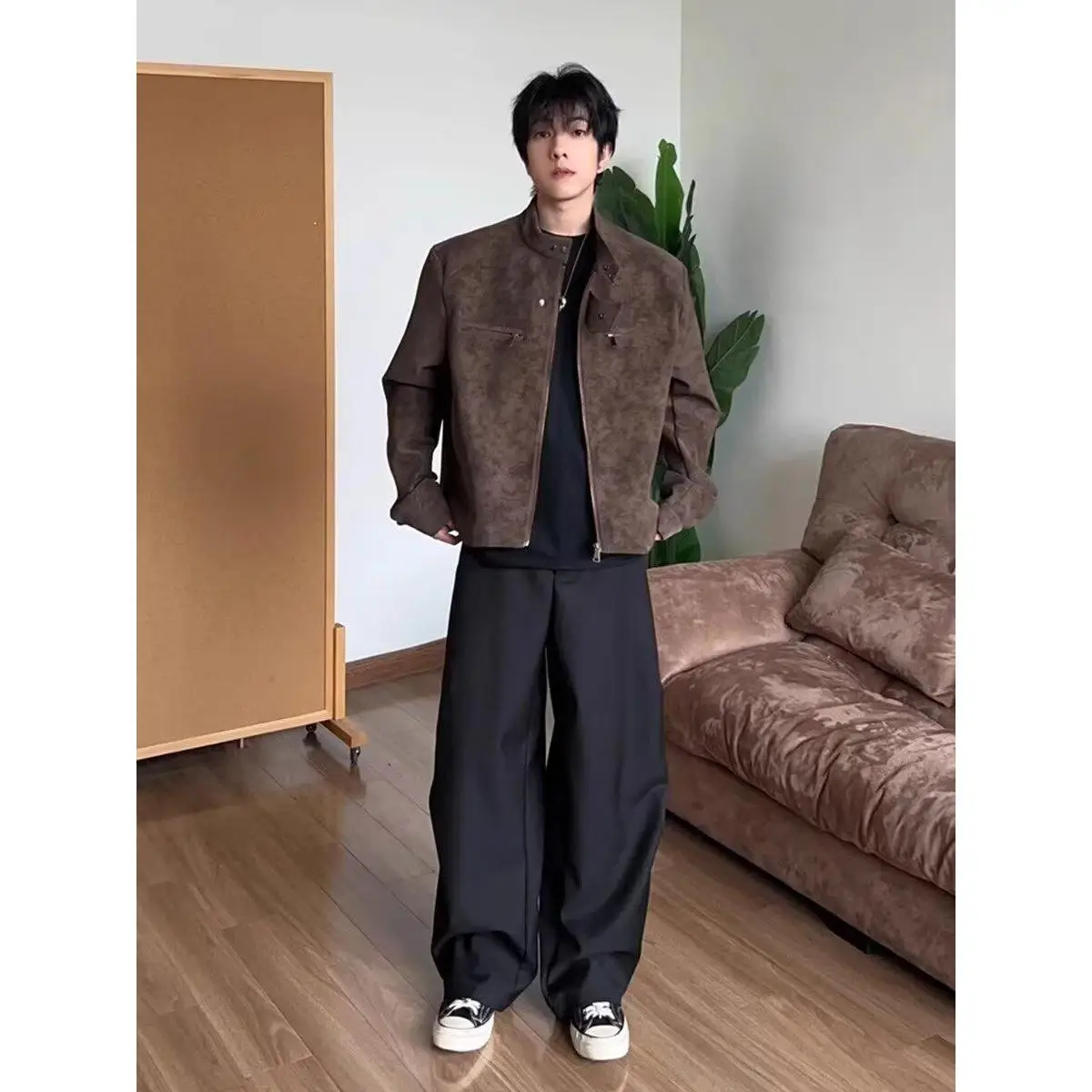 

Loose Men's Jaet 2024 Spring Autumn Sli Streetwear Hong Kong Sle Casual Coat High Street Trend Harajuku Korean Version