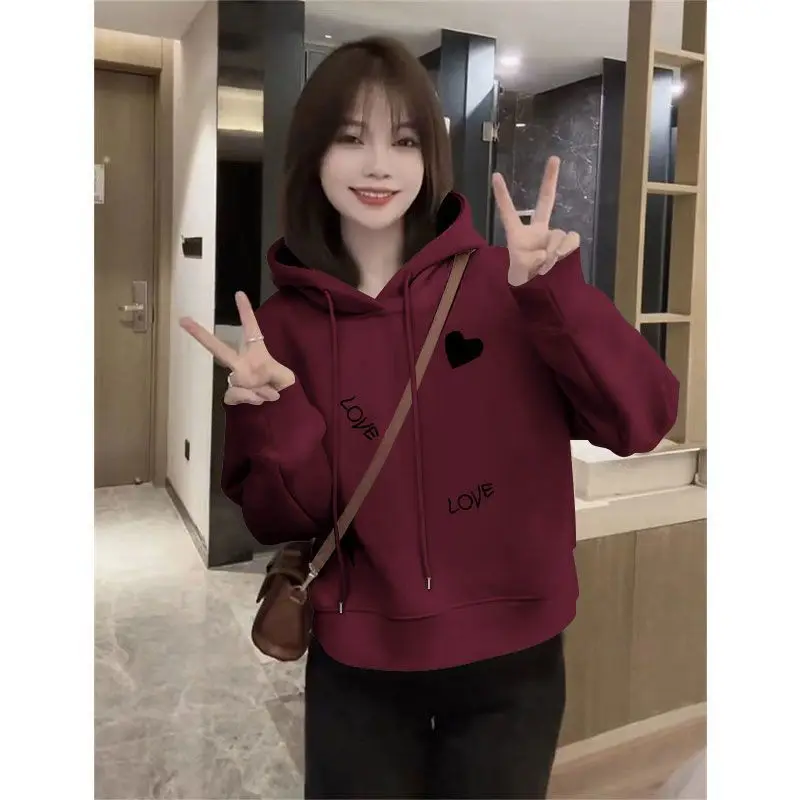 Anchor Red-Sudadera con capucha de manga larga de algodón puro, corta, a la moda, de terciopelo, informal, estilo occidental, Top holgado