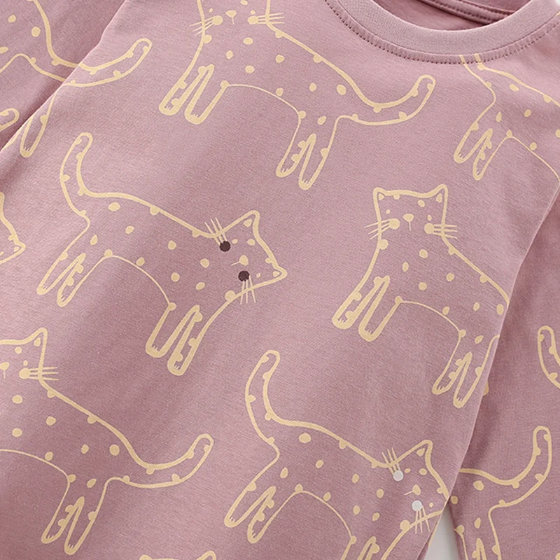 Piyama Gambar Kucing 3-8T Baju Rumah Lengan Panjang Set Pakaian Anak Perempuan Musim Gugur Musim Semi Kostum Anak Balita Setelan Anak