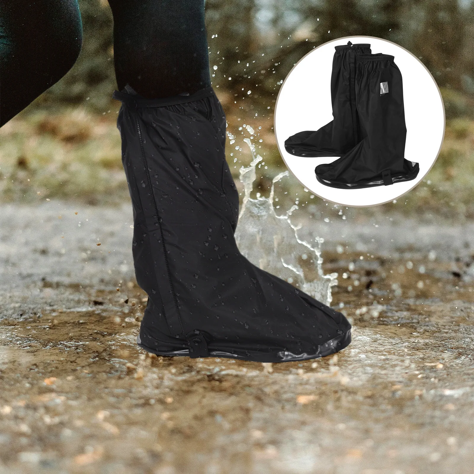 

1Pair Waterproof Rain Boot Covers Thick PVC High Tube Reusable Shoe Covers Portable Anti-Slip Overshoes Outdoor Cycling Hiking