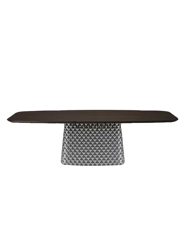 LJY*Italian minimalist black walnut dining table modern light luxury large flat rectangular dining table