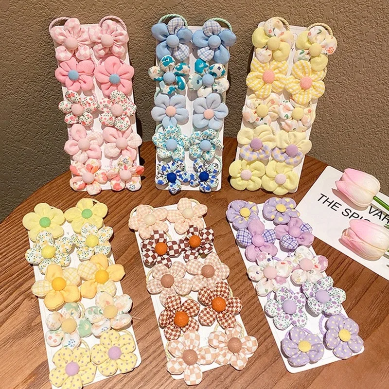 10Pcs/pack Colorful Elastic Hair Bands Children Girls Headwear Flower Ponytail Hold Small Hair Rubber Sweet Hair Accessories