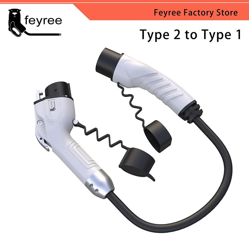 feyree Power Supply Side Type2 to j1772 Type1 Car Side Charging Adapter for Electric Vehicle Car EV Charger Plug 16A 32A 1Phase