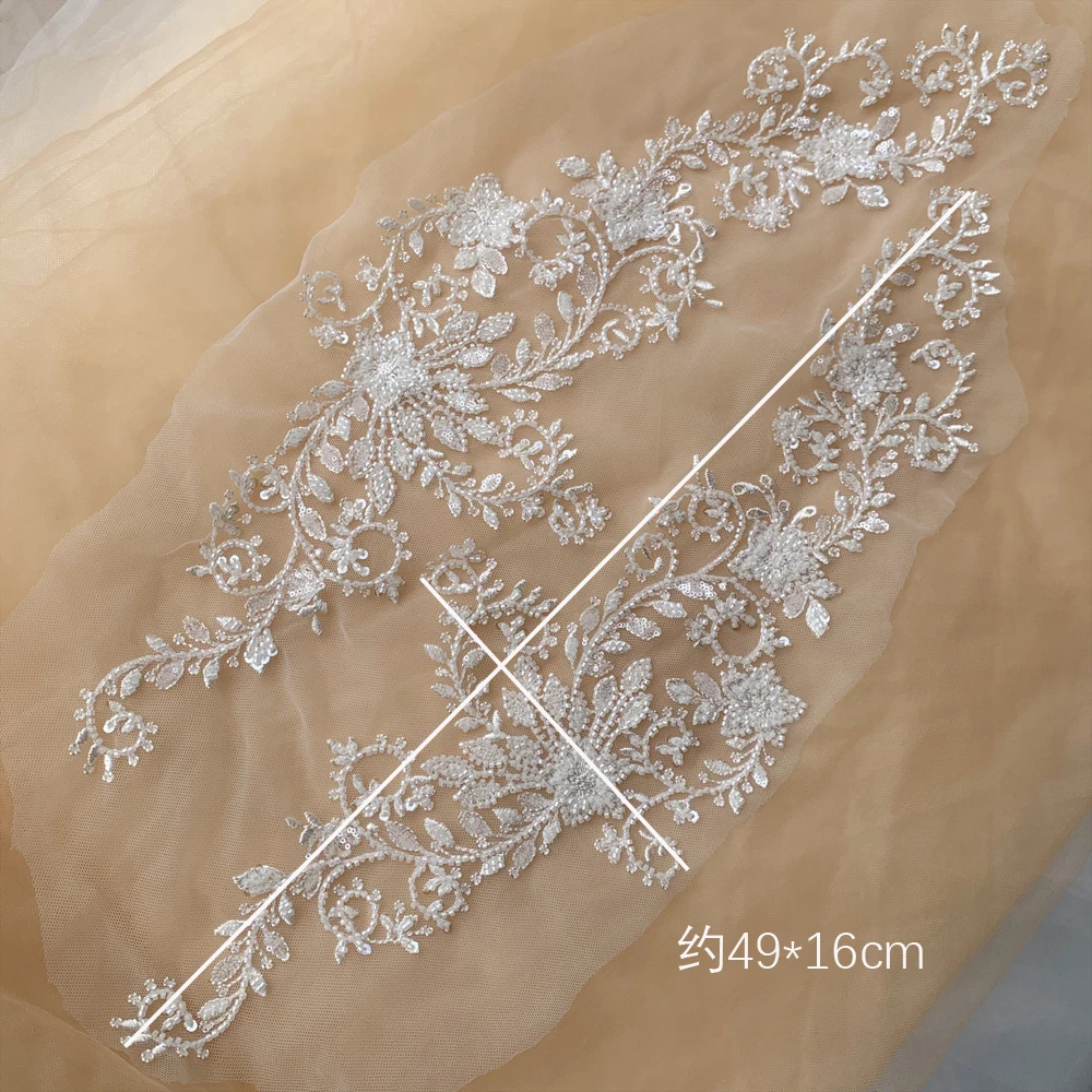 2025 New Embroidery Beaded Lace Patches Off White Bridal Wedding Dress Veil Sewing Applique