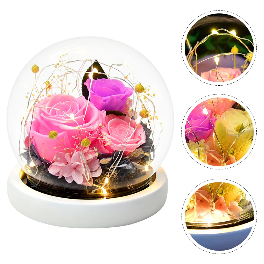 

Preserved Flower Gift Box Immortal Flower Glass Dome Decorative Home Office Valentine Day Presents Simulated Rose