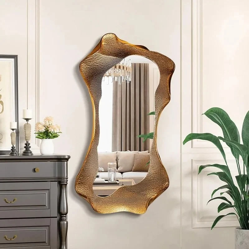 *Luxury Nordic Big Modern Wall Hanging Aesthetic Mirror Living Room Decoration Espelhos Home Products Wavy Vintage Gold Mirror