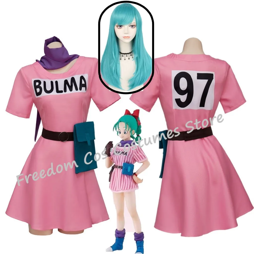 Anime Bulma Cosplay Costume Pink Dress Uniform Kawaii Girls Full Set Outfits Halloween Carnival Party Clothes for Adult Women