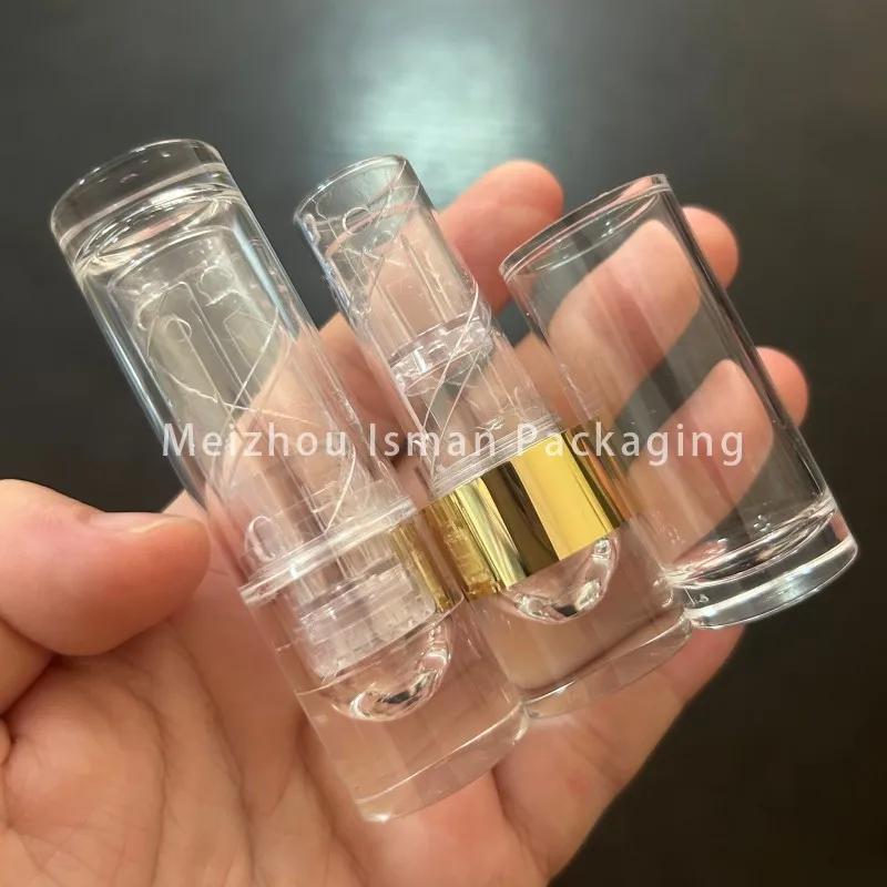 50 Uds embalaje cosmético D12.1MM cristal transparente de lujo contenedor de tubo de lápiz labial dorado de plástico vacío venta al por mayor estuche redondo para bálsamo labial