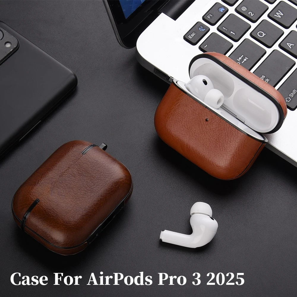 Retro Einfache Ledertasche Für AirPods Pro 3 2025 Abdeckung PU Kopfhörer Coque Für Apple AirPods Pro 3 3rd Pro3 Fällen Funda Mit Haken